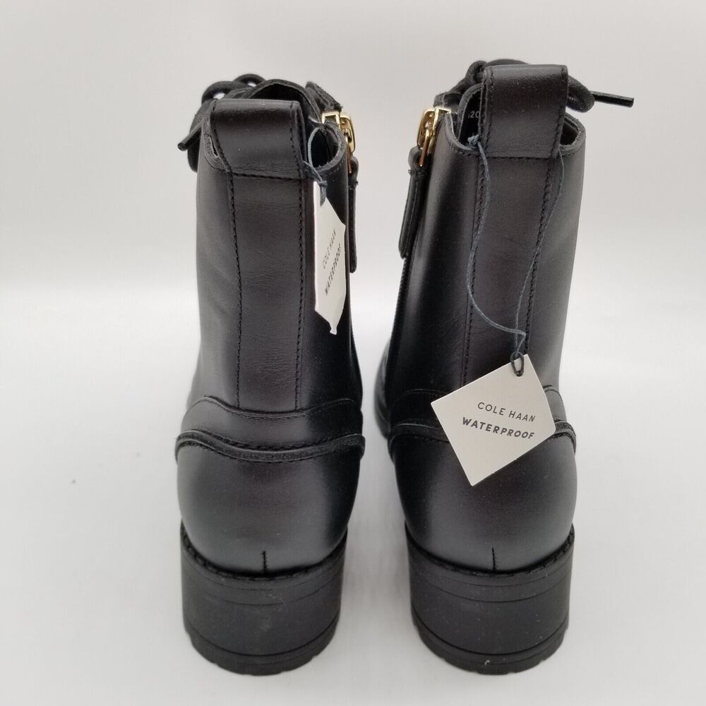 Cole Haan Women Camea Combat Boots Sz 6 B Black Leather Lace Up Ankle Side Zip - Picture 4 of 7